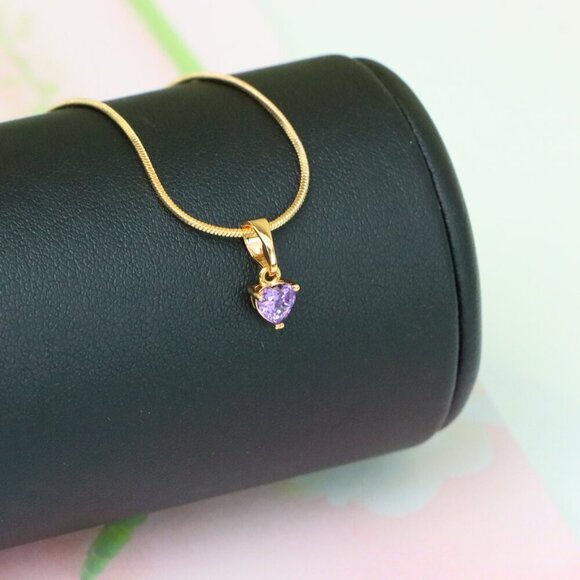 "Elegant Heart-Shaped Purple Pendant in Gold, XPPT1304 - Picture 5 of 13